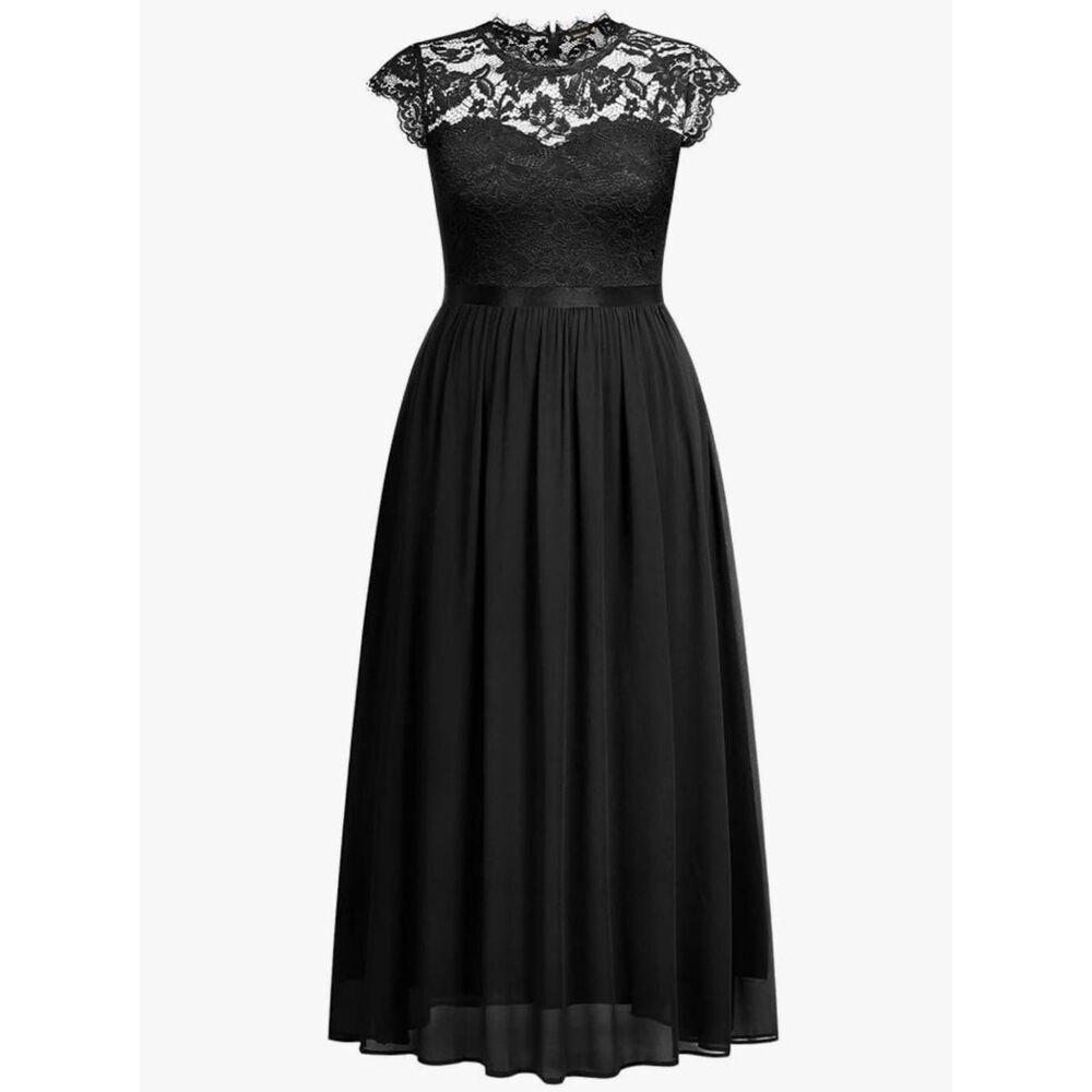 Miusol Women's Formal Black Floral Lace Plus Size Party Maxi Dress, NWT, XL